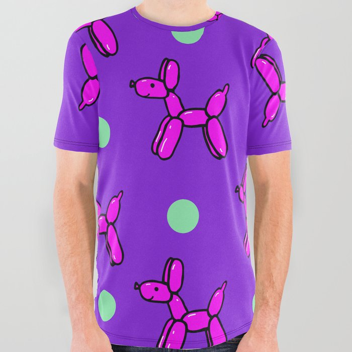 Balloon Dogs in Pink and Purple All Over Graphic Tee