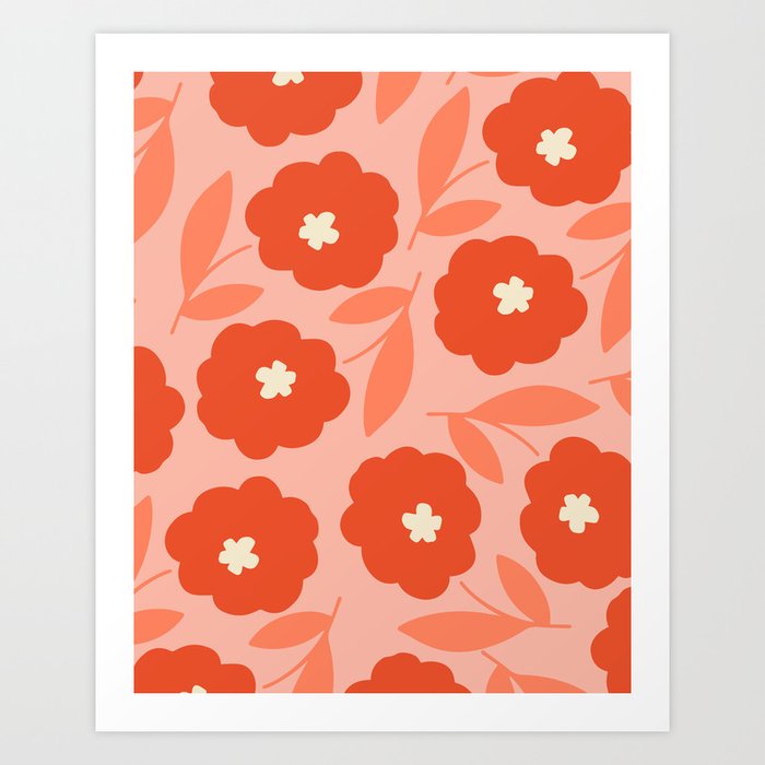 Bold Flower - Red and Peach Art Print