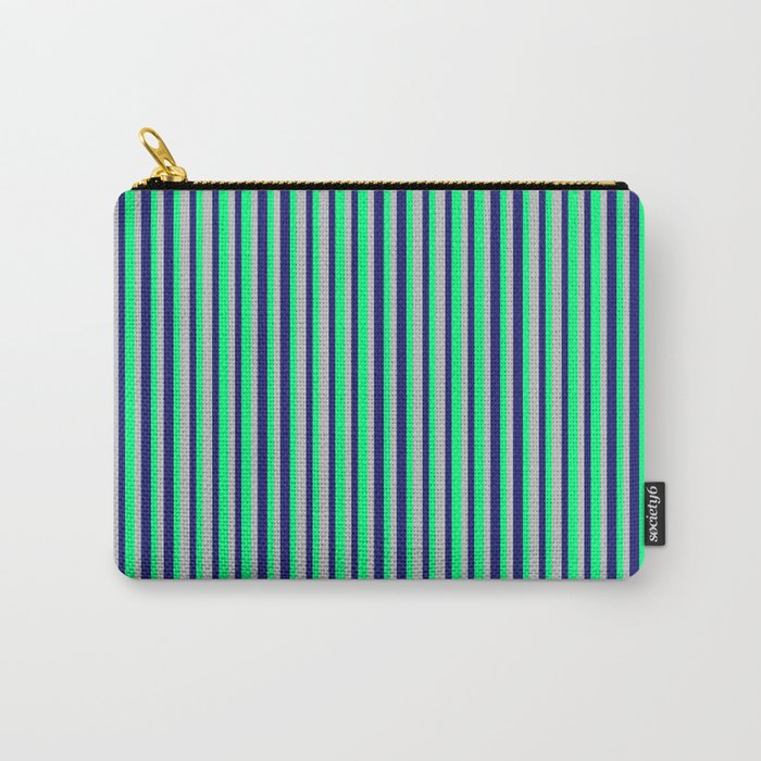 Midnight Blue, Green, and Grey Colored Stripes/Lines Pattern Carry-All Pouch