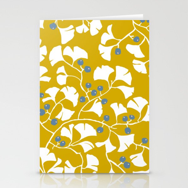 Asia Ginkgo Leaves white ´n mustard Stationery Cards