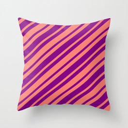 [ Thumbnail: Salmon and Purple Colored Pattern of Stripes Throw Pillow ]