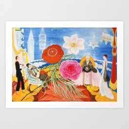 Red Poppies, Calla Lilies, Peonies & NYC Family Portrait by Florine Stettheimer Art Print