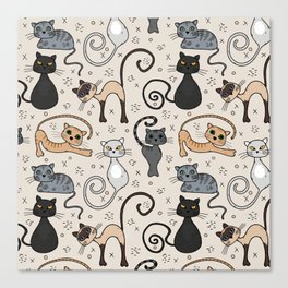 Cat lovers pattern with cute kittens Canvas Print