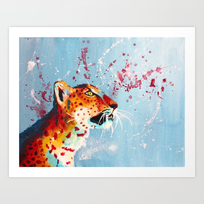 Curiosity - leopard acrylic painting, original animal art Art Print