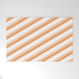 [ Thumbnail: Brown & White Colored Lines/Stripes Pattern Welcome Mat ]