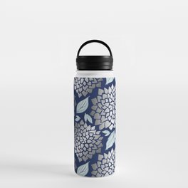 Dahlia Burst Silver on Navy Water Bottle