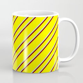 [ Thumbnail: Yellow, Powder Blue, and Maroon Colored Stripes Pattern Coffee Mug ]