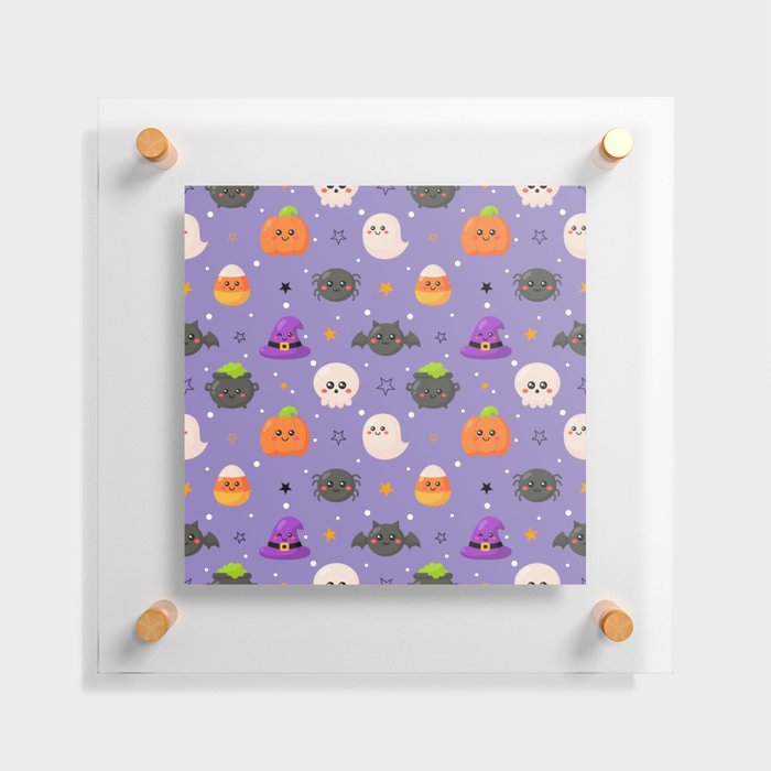 Halloween Seamless Pattern with Funny Spooky on Purple Background Floating Acrylic Print