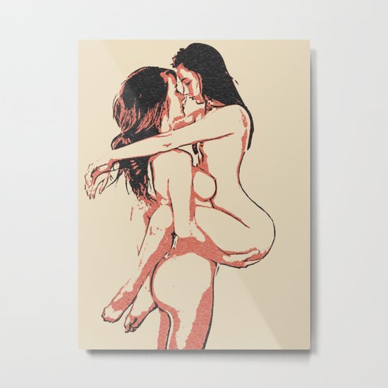 Girls love to play naughty - sexy conte 2, erotic nude lesbian girls, dirty bedroom games, gay art Metal Print