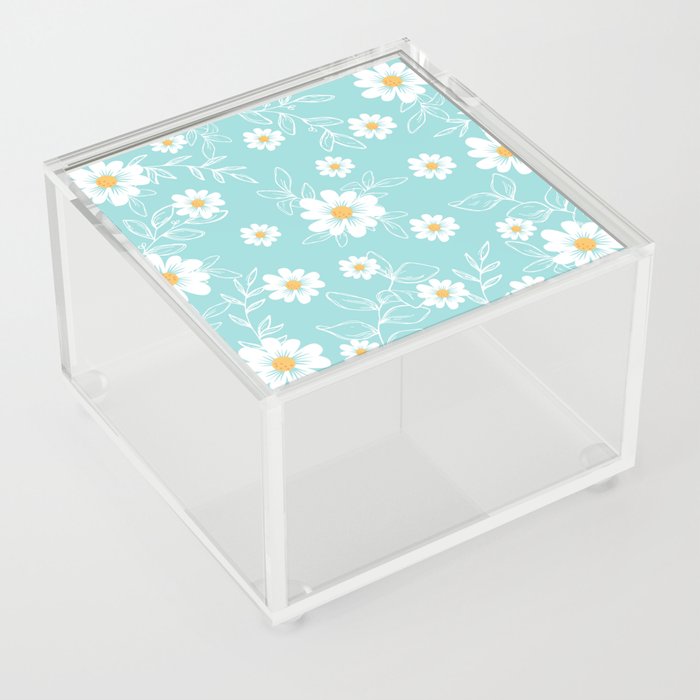 Floral pattern with small and large white flowers Acrylic Box
