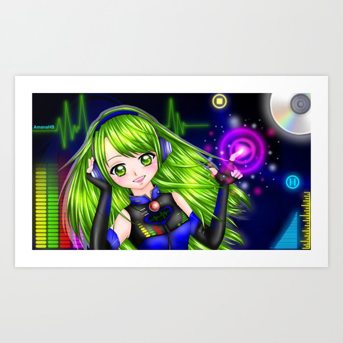 Press the Play Button - Anime Girl with Headphones Art Print