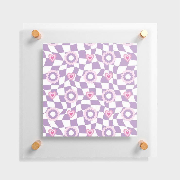 Floral Wavy Checkerboard-Psychedelic Pattern Floating Acrylic Print