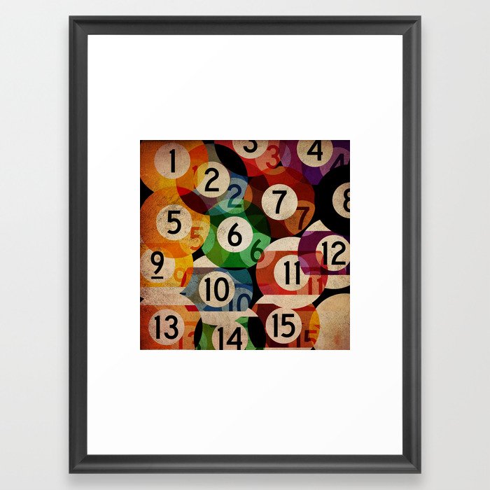 billiards balls ball pool table game room man cave eight ball colorful rainbow art Framed Art Print