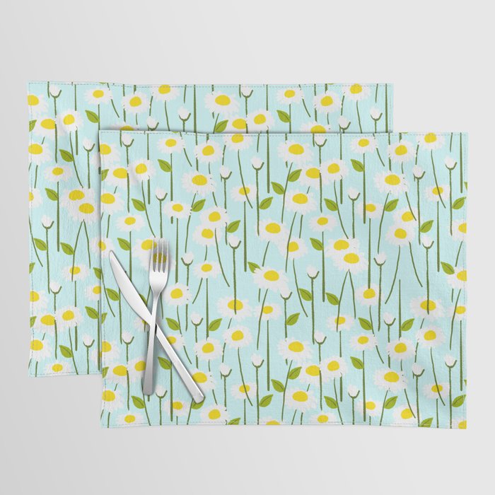 Retro Modern Daisy Flowers On Mint Green Placemat