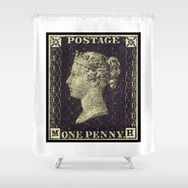 PENNY BLACK POSTAGE STAMP Shower Curtain