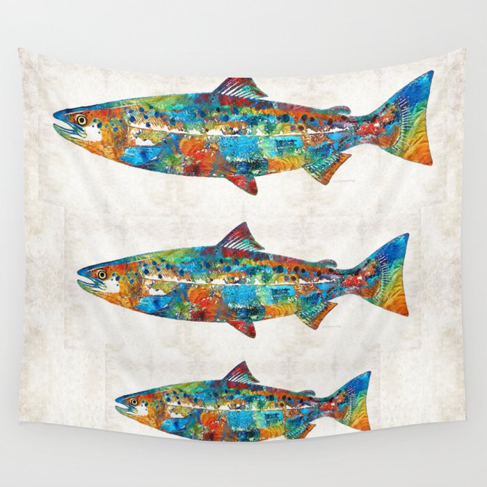 Fish Art Print - Colorful Salmon - By Sharon Cummings Wall Tapestry