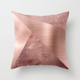 Rose Gold Mixed Texture Geometric Pattern Glitter Foil Sparkle Throw Pillow