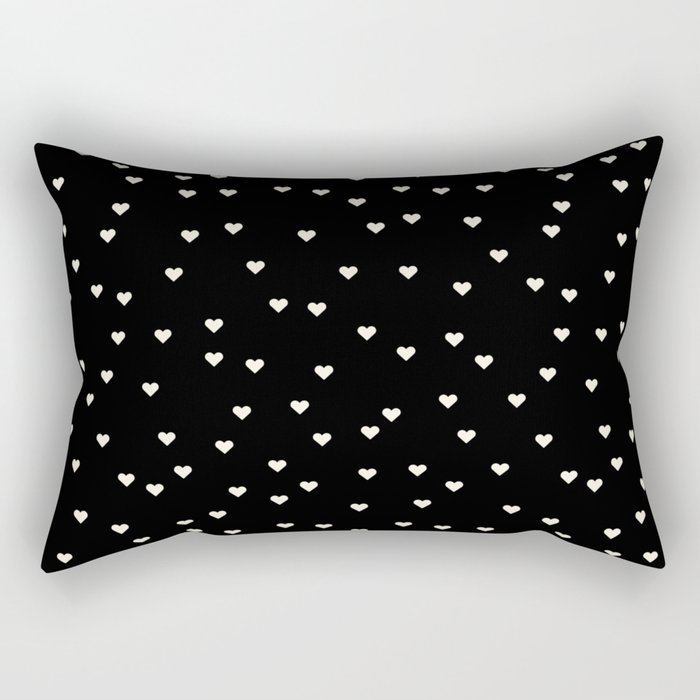 Cream hearts on black background pattern Rectangular Pillow