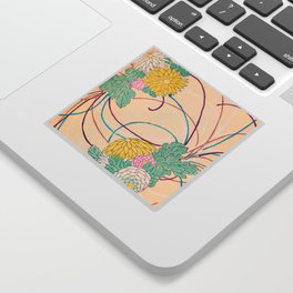 Chrysanthemum Abstract Floral Print Japanese Retro Pattern Sticker