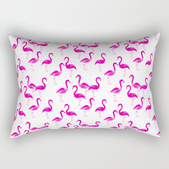 Pink Flamingo tropical vacation bird watching painting birds island summer hot neon pink girly Rectangular Pillow