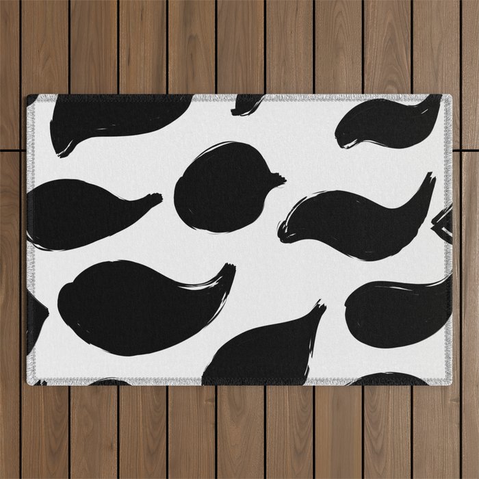 Leaves Organic Black & White Abstract Outdoor Rug