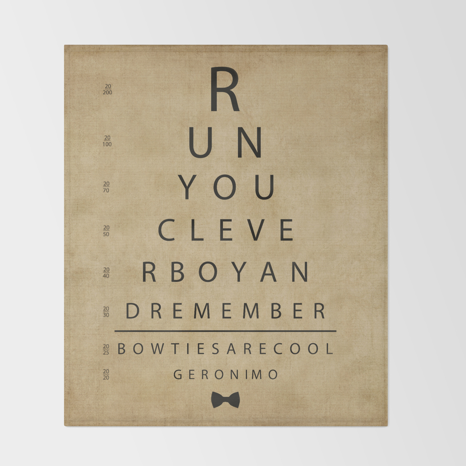 Run You Clever Boy Doctor Who Inspired Vintage Eye Chart Throw