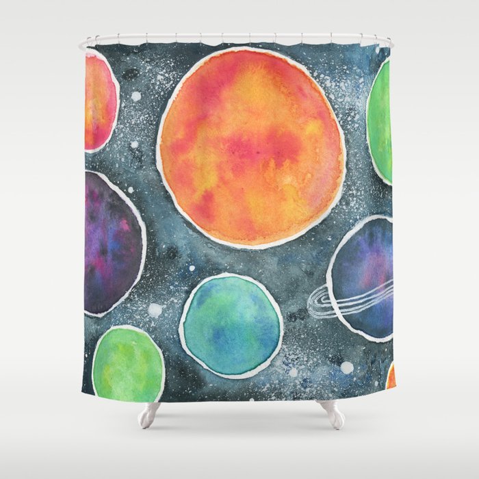 Watercolor Space Illustration Shower Curtain