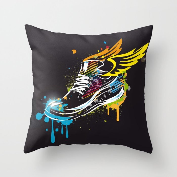 cool sneaker graffiti with wings Throw Pillow