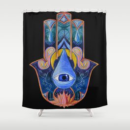 The Hamsa of Sacred Waters Shower Curtain