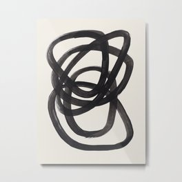 Mid Century Modern Minimalist Abstract Art Brush Strokes Black & White Ink Art Spiral Circles Metal Print