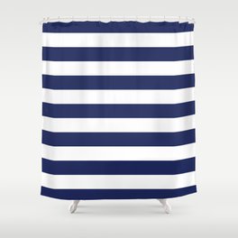 Navy Blue and White Stripes Shower Curtain