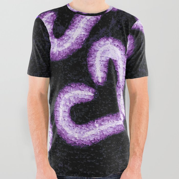 Distressed Hearts Purple All Over Graphic Tee