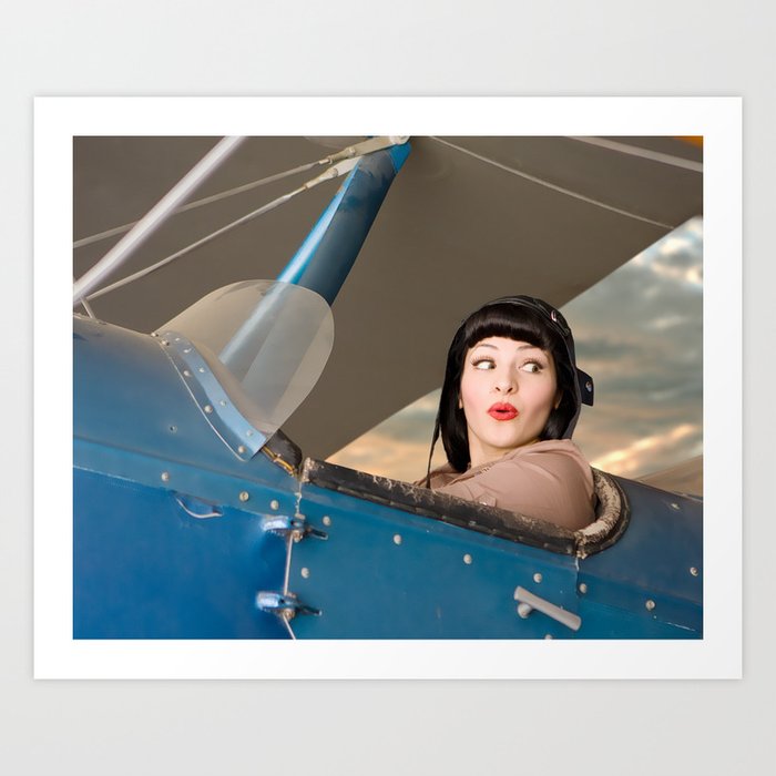 Plucky Pilot The Playful Pinup Pilot Pin Up Girl In Airplane By Maxwell H Johnson Art Print By Maxmakespinups Society6