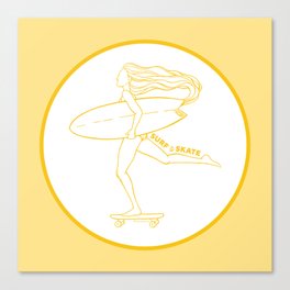 Surf Skate Cruise | California Skater Surfer Girl Design | Beach Inspired Artwork | Yellow Sunshine Canvas Print