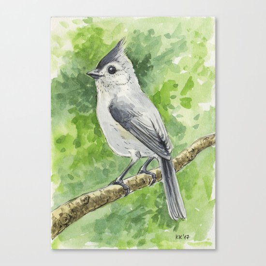 Titmouse bird watercolor Canvas Print