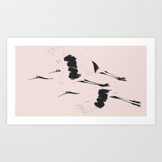 Pink Crane take flight Art Print