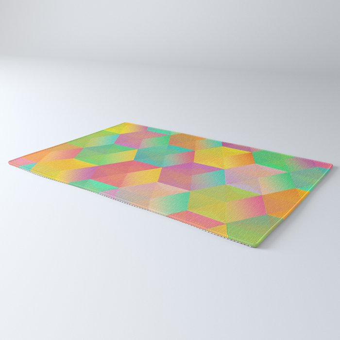 Rainbow Cubes Vibrant Transparent Hexagon Rug By Graphictabby