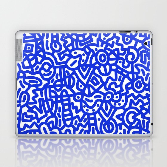 Cobalt Blue on White Doodles Laptop & iPad Skin
