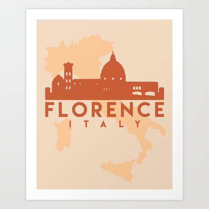 FLORENCE ITALY CITY MAP SKYLINE EARTH TONES Art Print