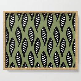 Abstract black and white fish pattern Sage green Serving Tray