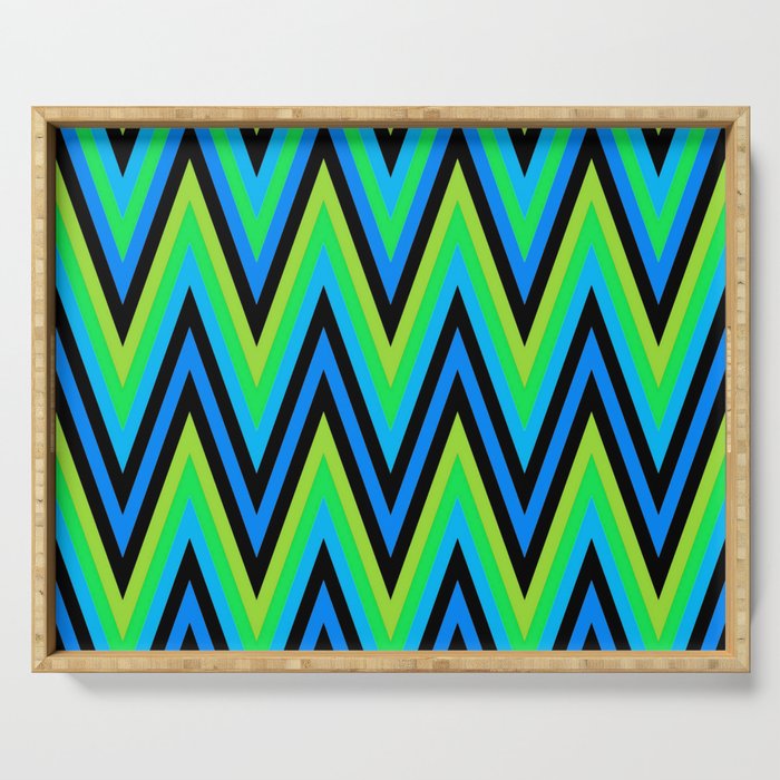 Chevron Design In Blue Green Yellow Zigzags Serving Tray