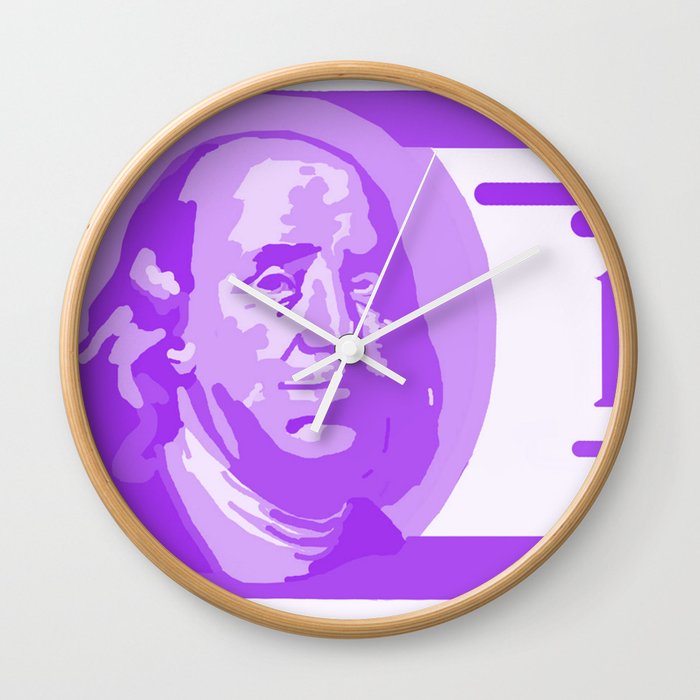 Big Purple 100 Dollar Bill Ben Franklin Wall Clock By Bluetoothbrush Society6