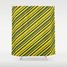 [ Thumbnail: Dark Slate Gray and Yellow Colored Lined Pattern Shower Curtain ]