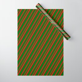 [ Thumbnail: Dark Green & Red Colored Lines Pattern Wrapping Paper ]