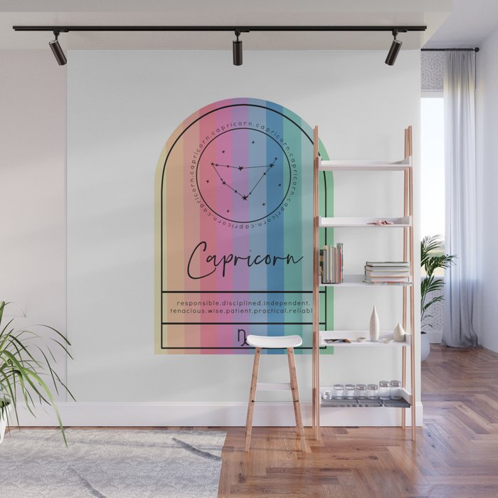 Capricorn Zodiac | Rainbow Stripe Wall Mural