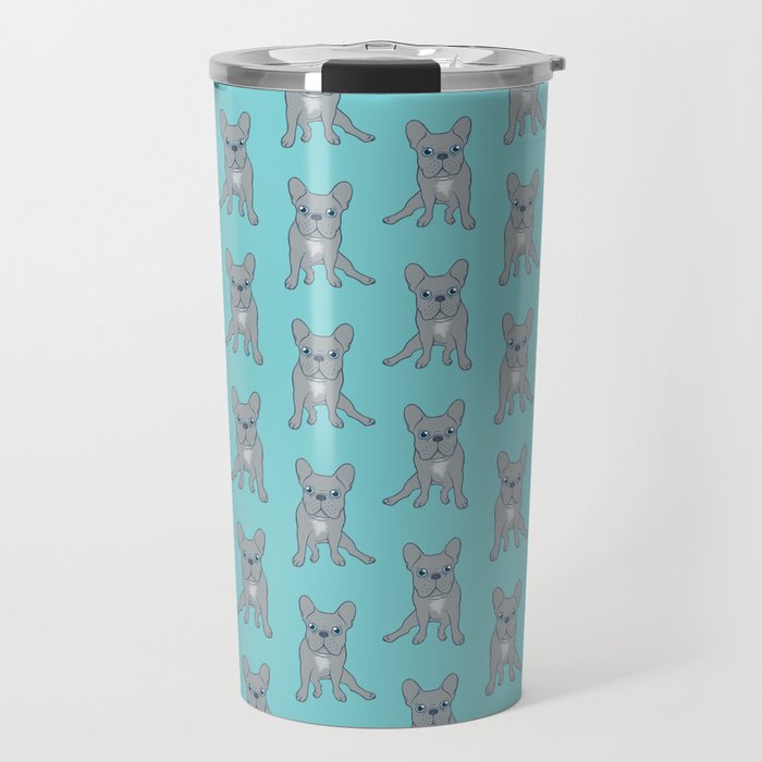 Come Pet The Cute Blue French Bulldog Puppy Digital Art Travel Mug By Chee