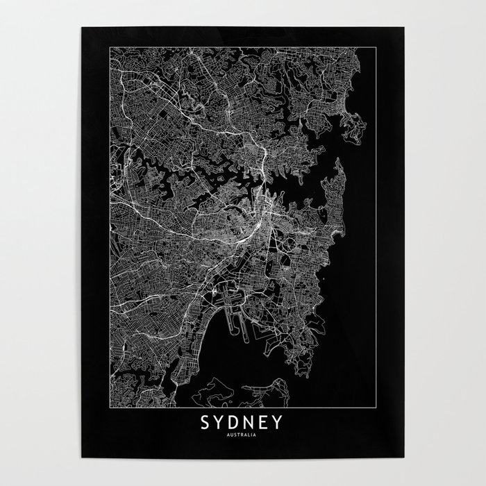 Sydney Black Map Poster