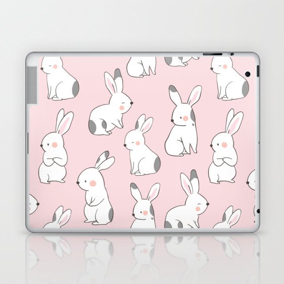 Cute Bunny Rabbits - Pink Laptop & iPad Skin