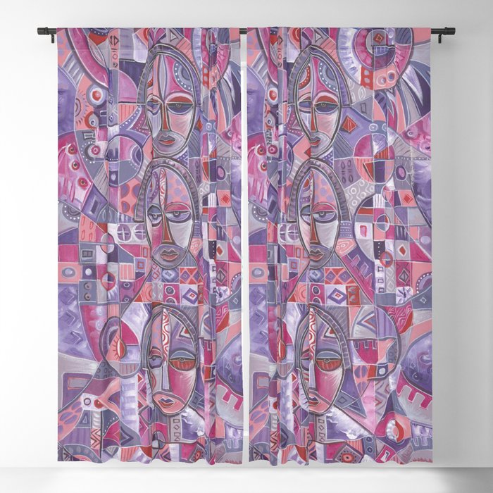Three on One pink and violet painting of women Blackout Curtain