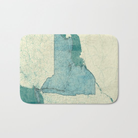New York State Map Blue Vintage Bath Mat